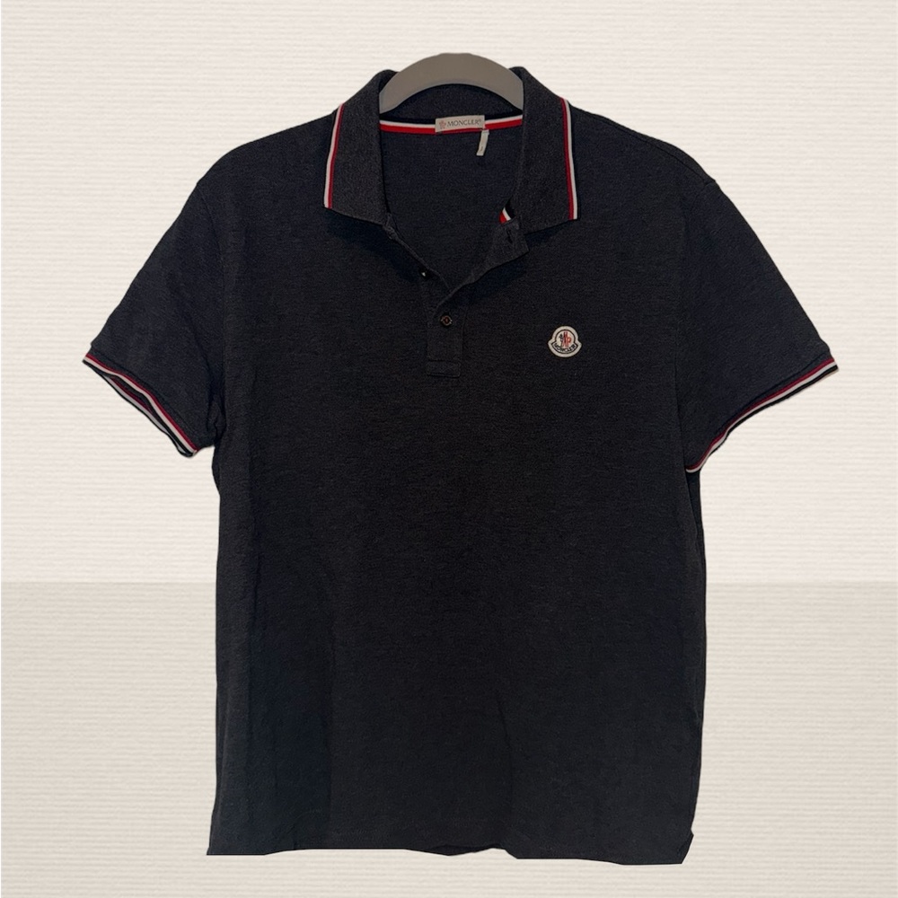Moncler Polo Shirt in Dark Grey with Red Trim